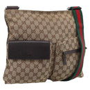 GUCCI GG Canvas Web Sherry Line Shoulder Bag Beige Silver 169937 Auth ki7001A-1