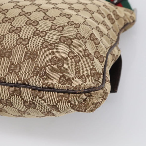 GUCCI GG Canvas Web Sherry Line Shoulder Bag Beige Silver 169937 Auth ki7001A