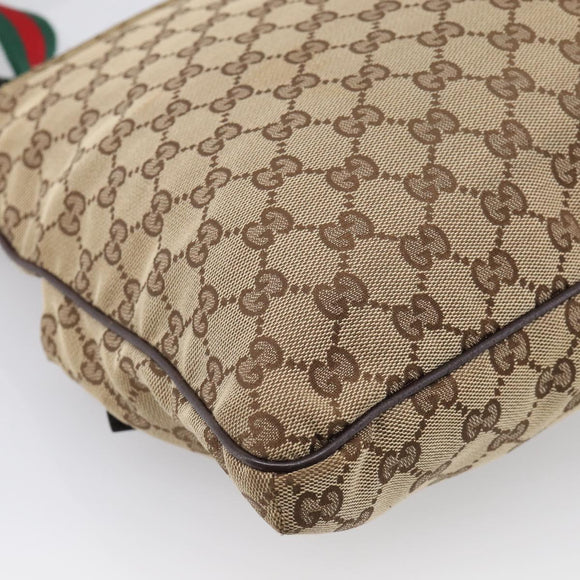 GUCCI GG Canvas Web Sherry Line Shoulder Bag Beige Silver 169937 Auth ki7001A