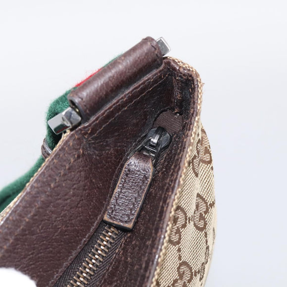 GUCCI GG Canvas Web Sherry Line Shoulder Bag Beige Silver 169937 Auth ki7001A