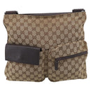 GUCCI GG Canvas Web Sherry Line Shoulder Bag Beige Silver 169937 Auth ki7001A-2