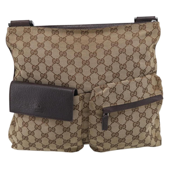 GUCCI GG Canvas Web Sherry Line Shoulder Bag Beige Silver 169937 Auth ki7001A