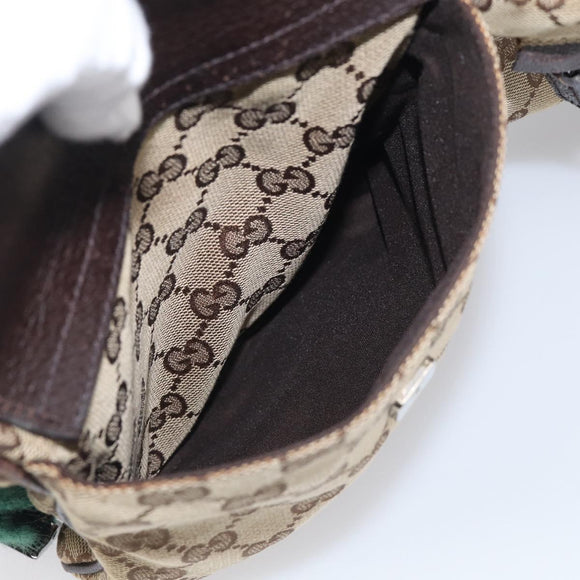 GUCCI GG Canvas Web Sherry Line Shoulder Bag Beige Silver 169937 Auth ki7001A
