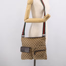 GUCCI GG Canvas Web Sherry Line Shoulder Bag Beige Silver 169937 Auth ki7001A-25