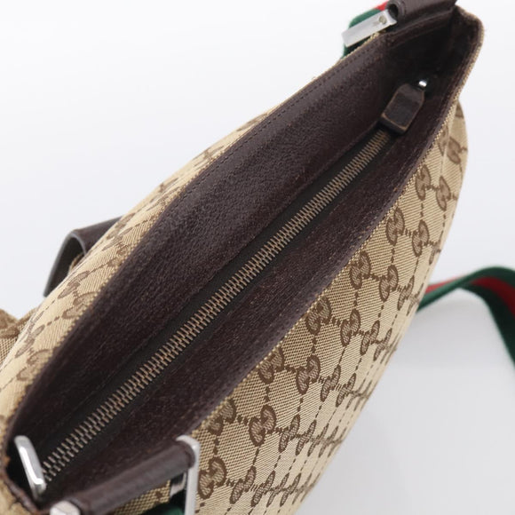 GUCCI GG Canvas Web Sherry Line Shoulder Bag Beige Silver 169937 Auth ki7001A