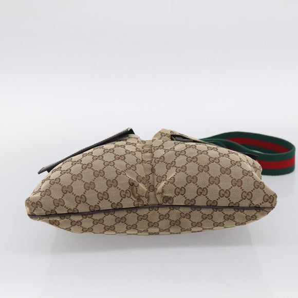 GUCCI GG Canvas Web Sherry Line Shoulder Bag Beige Silver 169937 Auth ki7001A