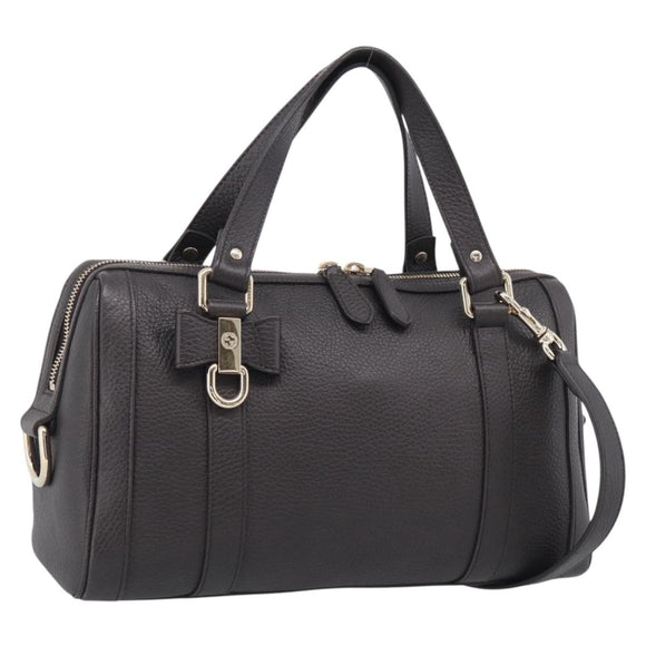 GUCCI Mini Boston Bag Leather 2way Dark Brown Gold 336665 Auth ki7002M