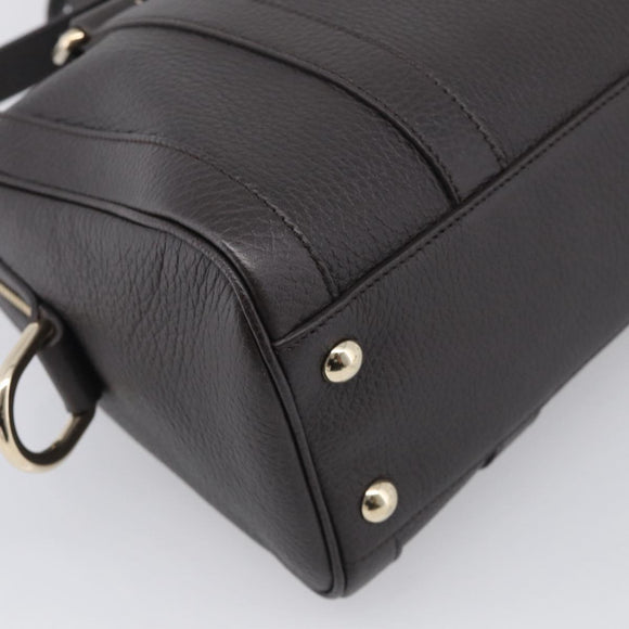 GUCCI Mini Boston Bag Leather 2way Dark Brown Gold 336665 Auth ki7002M