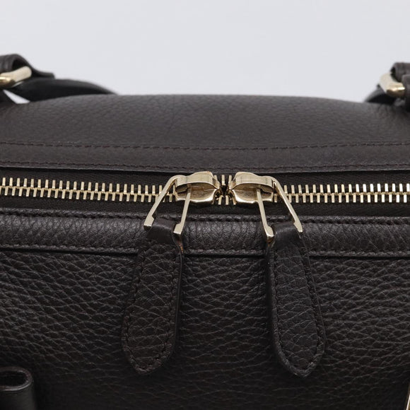GUCCI Mini Boston Bag Leather 2way Dark Brown Gold 336665 Auth ki7002M