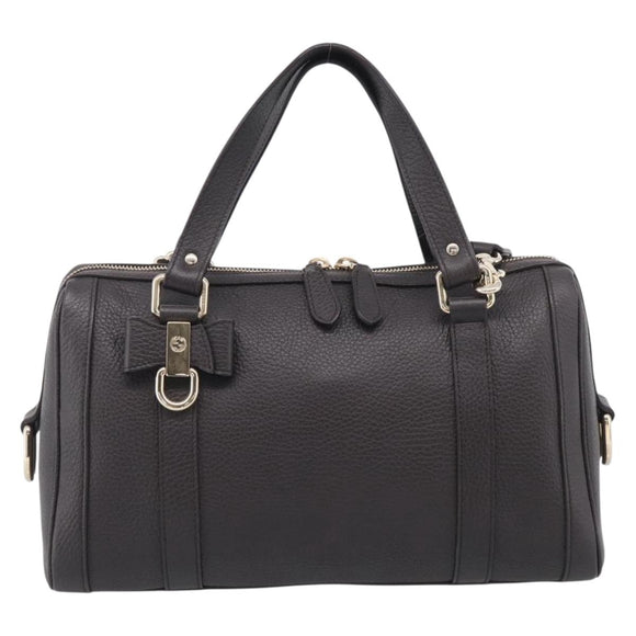 GUCCI Mini Boston Bag Leather 2way Dark Brown Gold 336665 Auth ki7002M