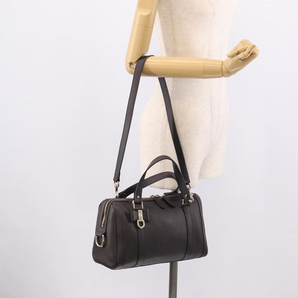 GUCCI Mini Boston Bag Leather 2way Dark Brown Gold 336665 Auth ki7002M