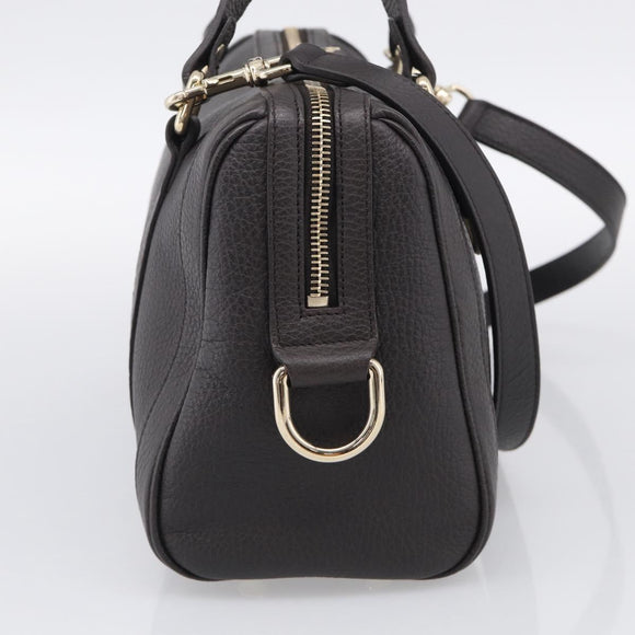 GUCCI Mini Boston Bag Leather 2way Dark Brown Gold 336665 Auth ki7002M