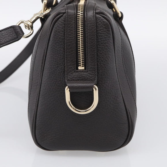 GUCCI Mini Boston Bag Leather 2way Dark Brown Gold 336665 Auth ki7002M