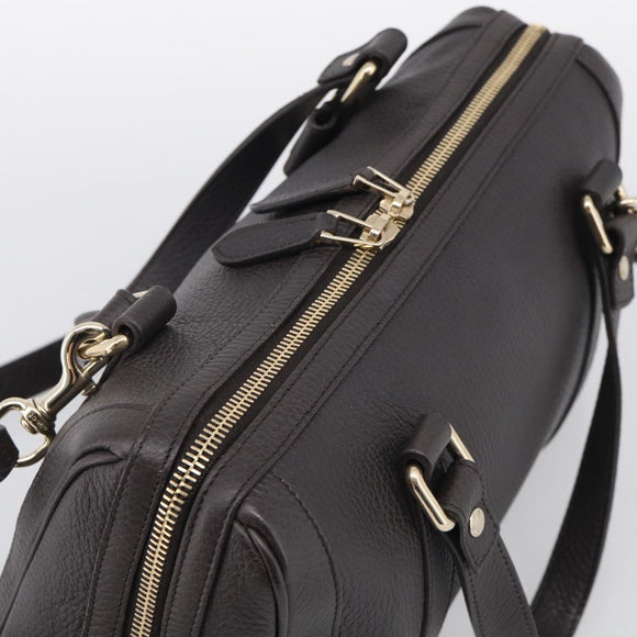 GUCCI Mini Boston Bag Leather 2way Dark Brown Gold 336665 Auth ki7002M