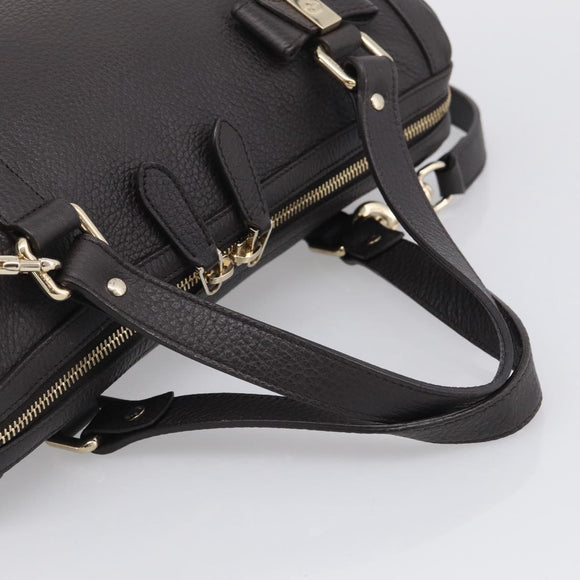 GUCCI Mini Boston Bag Leather 2way Dark Brown Gold 336665 Auth ki7002M