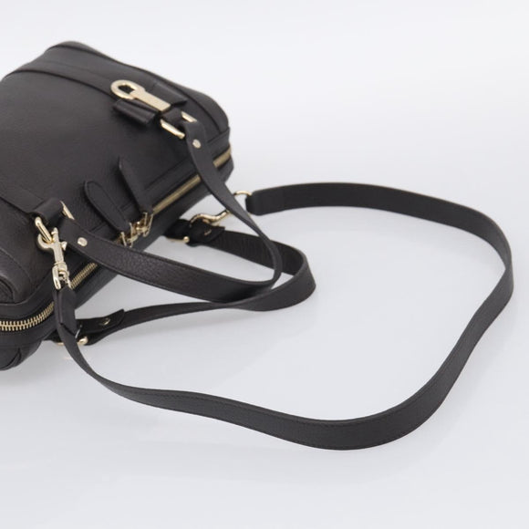 GUCCI Mini Boston Bag Leather 2way Dark Brown Gold 336665 Auth ki7002M