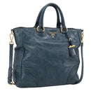 PRADA Tote Bag Leather 2way Blue Gold Auth ki7003V-1