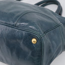 PRADA Tote Bag Leather 2way Blue Gold Auth ki7003V-12