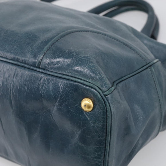 PRADA Tote Bag Leather 2way Blue Gold Auth ki7003V