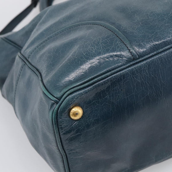 PRADA Tote Bag Leather 2way Blue Gold Auth ki7003V