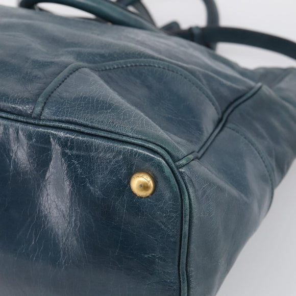 PRADA Tote Bag Leather 2way Blue Gold Auth ki7003V