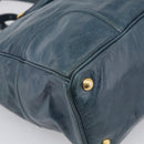 PRADA Tote Bag Leather 2way Blue Gold Auth ki7003V-15
