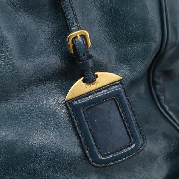 PRADA Tote Bag Leather 2way Blue Gold Auth ki7003V