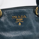 PRADA Tote Bag Leather 2way Blue Gold Auth ki7003V-17