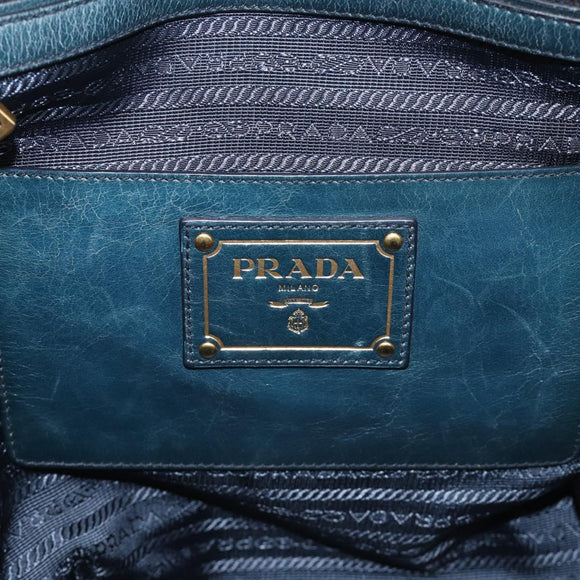 PRADA Tote Bag Leather 2way Blue Gold Auth ki7003V