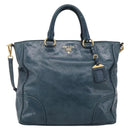 PRADA Tote Bag Leather 2way Blue Gold Auth ki7003V-2