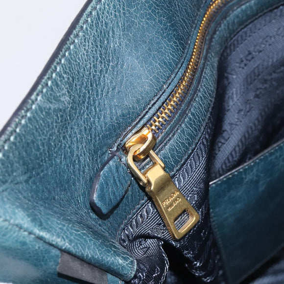 PRADA Tote Bag Leather 2way Blue Gold Auth ki7003V