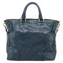 PRADA Tote Bag Leather 2way Blue Gold Auth ki7003V-3