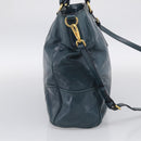 PRADA Tote Bag Leather 2way Blue Gold Auth ki7003V-4