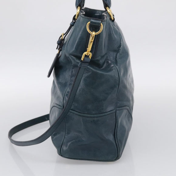 PRADA Tote Bag Leather 2way Blue Gold Auth ki7003V