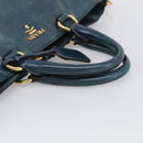 PRADA Tote Bag Leather 2way Blue Gold Auth ki7003V-7