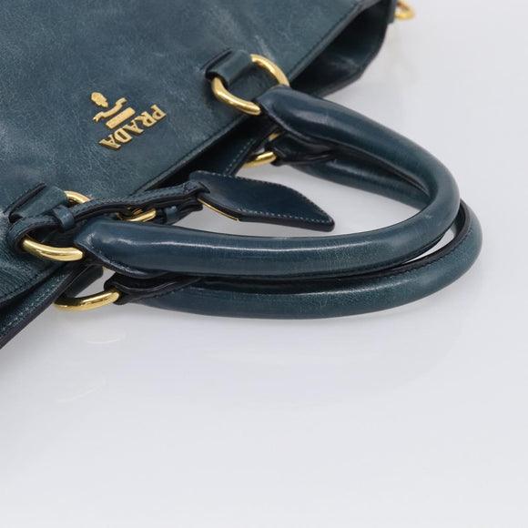 PRADA Tote Bag Leather 2way Blue Gold Auth ki7003V