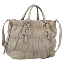 PRADA Gathered Hand Bag Nylon Leather 2way Beige Gold Auth ki7004-1