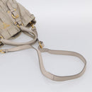 PRADA Gathered Hand Bag Nylon Leather 2way Beige Gold Auth ki7004-10