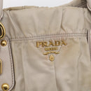PRADA Gathered Hand Bag Nylon Leather 2way Beige Gold Auth ki7004-17