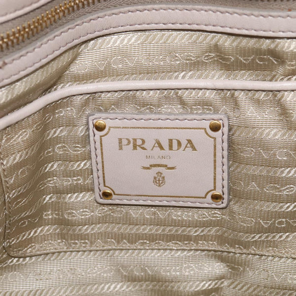 PRADA Gathered Hand Bag Nylon Leather 2way Beige Gold Auth ki7004