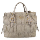 PRADA Gathered Hand Bag Nylon Leather 2way Beige Gold Auth ki7004-2