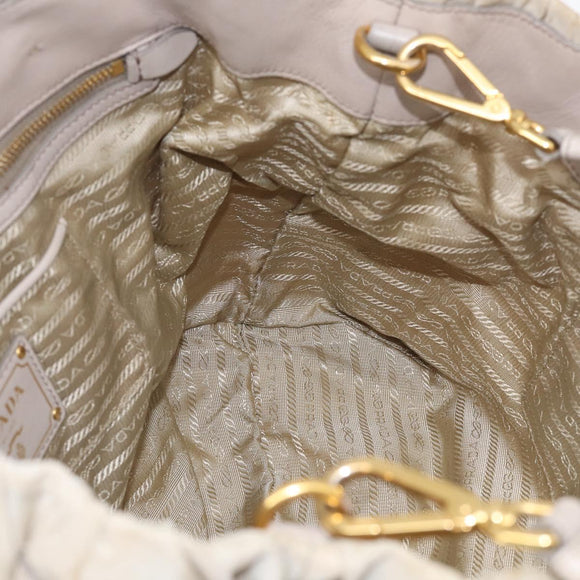 PRADA Gathered Hand Bag Nylon Leather 2way Beige Gold Auth ki7004