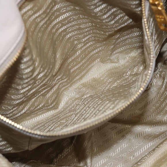 PRADA Gathered Hand Bag Nylon Leather 2way Beige Gold Auth ki7004