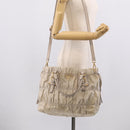 PRADA Gathered Hand Bag Nylon Leather 2way Beige Gold Auth ki7004-26