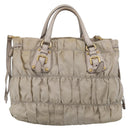 PRADA Gathered Hand Bag Nylon Leather 2way Beige Gold Auth ki7004-3