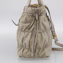 PRADA Gathered Hand Bag Nylon Leather 2way Beige Gold Auth ki7004-4