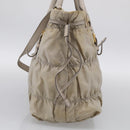 PRADA Gathered Hand Bag Nylon Leather 2way Beige Gold Auth ki7004-5