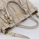 PRADA Gathered Hand Bag Nylon Leather 2way Beige Gold Auth ki7004-6