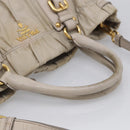 PRADA Gathered Hand Bag Nylon Leather 2way Beige Gold Auth ki7004-7