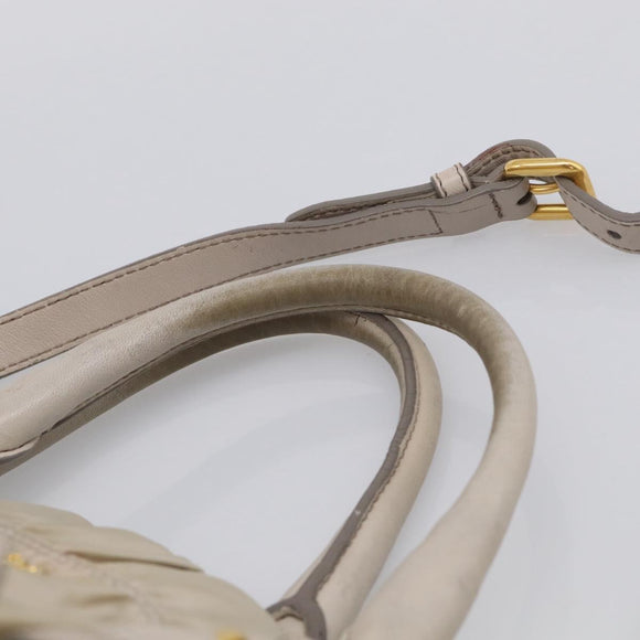 PRADA Gathered Hand Bag Nylon Leather 2way Beige Gold Auth ki7004